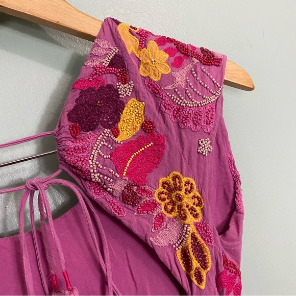 Anthropologie Maeve Embroidered‎ Beaded Floral Purple Mini Dress Cut Out Sz 2 - Picture 12 of 16